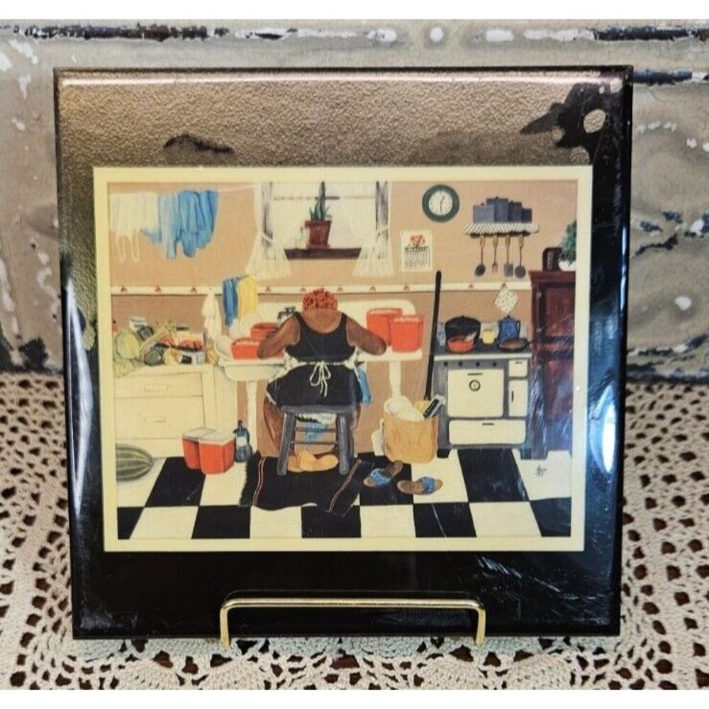 Annie Lee Standing Art Tile Trivet "Sixty Pounds" 7.5" Grander Images USA (read)